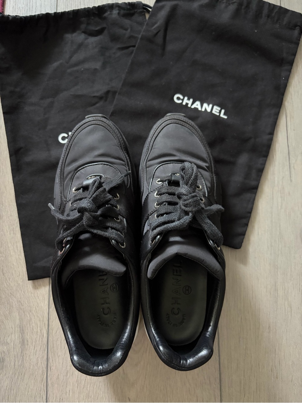 CHANEL Black Women's Lace-Up Sneakers